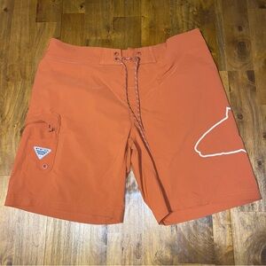 Columbia Mens PFG Burnt Orange Board Shorts Fish Logo Size 40